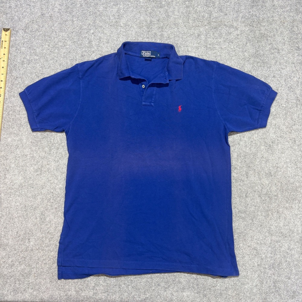Polo Ralph Lauren Mens Blue Short Sleeve Pique Polo Shirt Red Pony Logo Large